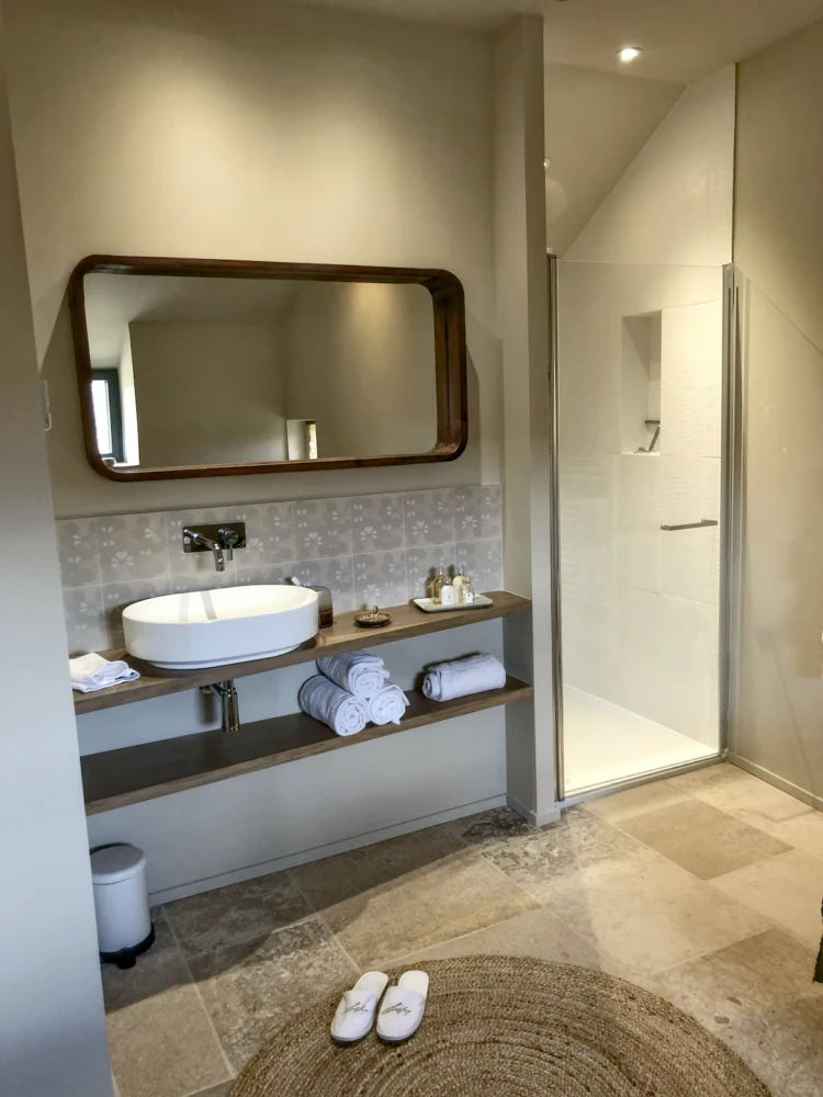 Une des salles de douche du gîte Les Marronniers des Maisons de Salon pour 5 personnes Une des salles de douche du gîte Les Marronniers des Maisons de Salon pour 5 personnes
